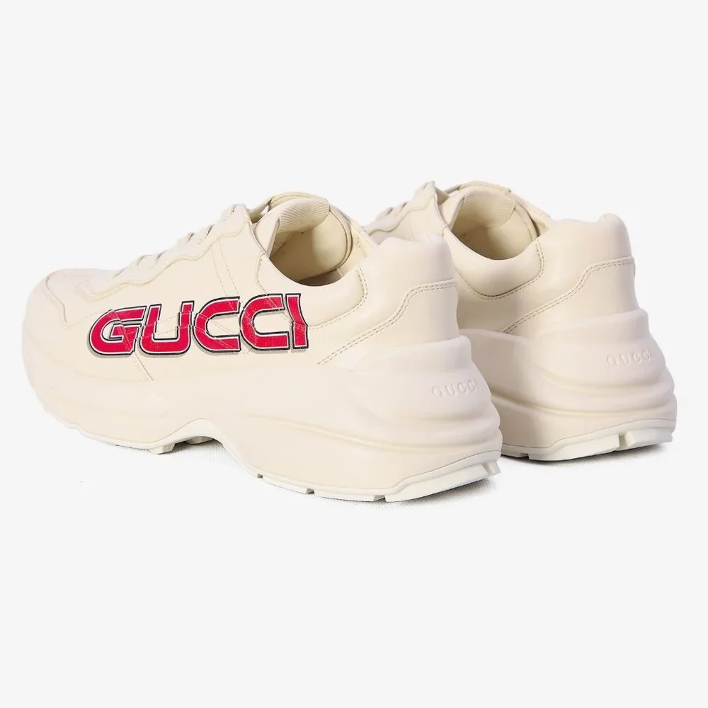 NEW GUCCI Rhyton Ivory Demetra Leather Sneakers Men’s G 8.5 / US 9 Authentic